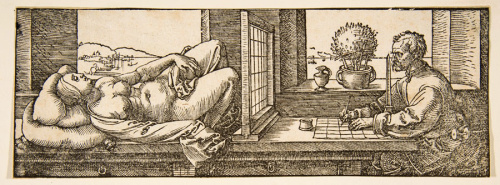 Albrecht Dürer, Ležící žena, dřevoryt, 1525. Sejkot, Hlaváč: Kniha FOTOGRAFIE (od fotogramu k výpočetní fotografii), 2017.
